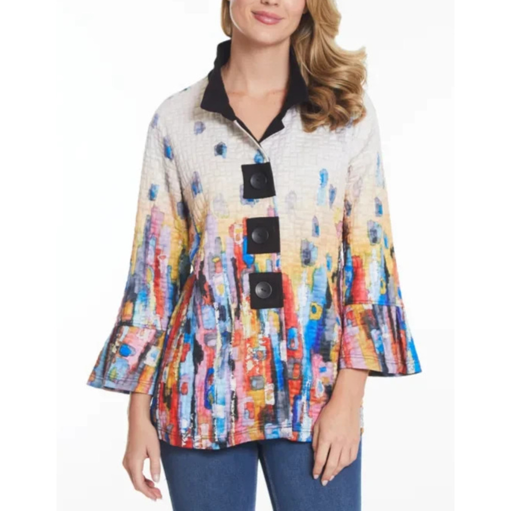 Ali Miles Textured Colorful Modernist Art to Wear Button Front Jacket Size Large - Picture 1 of 12
